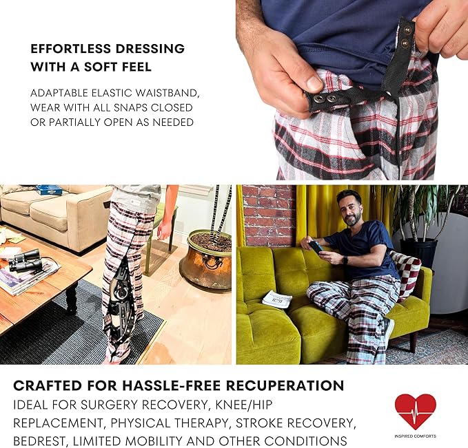 Inspired Comforts Unisex Tearaway Post Surgery Recovery Pajama Pants with Side Snaps & Pockets