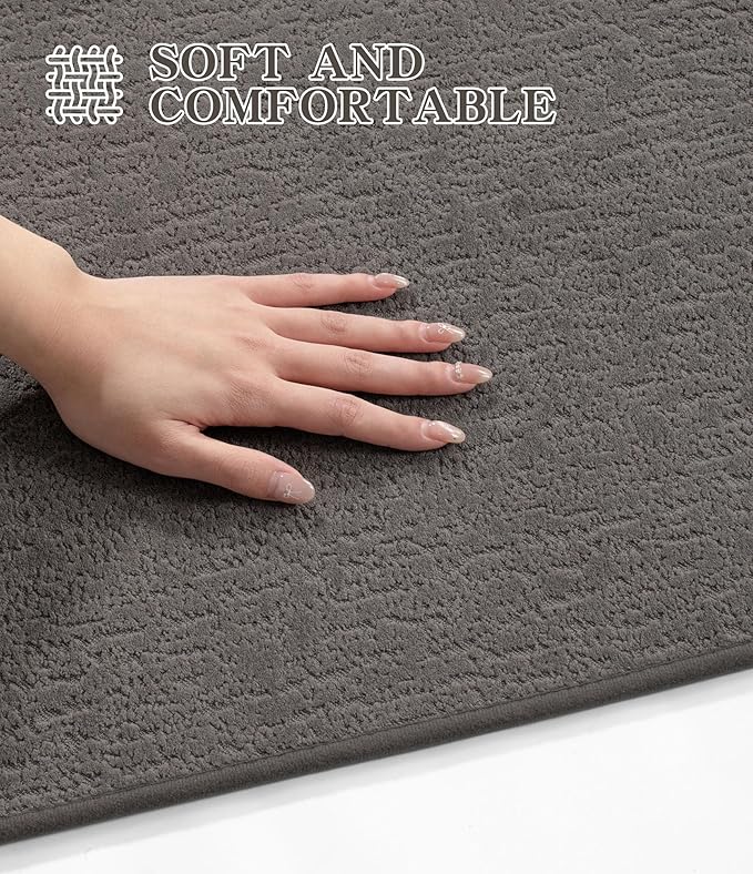chakme 3 Piece Bathroom Rug Set, Ultra Thin Bath Mat, Absorbent & Quick Drying, Non Slip, Dark Grey, 17" x 24" / 17" x 30" / 17" x 59" Geometric Modern Bath Mat