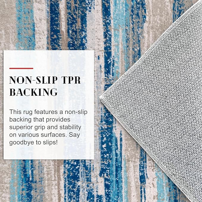 Modern Abstract Kitchen Rug Set of 2, 2x3 and 2x5 Blue Washable Rug Runner Non Slip Kitchen Mat, Soft Faux Wool Throw Carpet for Entryway, Hallway, Bedroom, Bedside, Laundry Room, Office