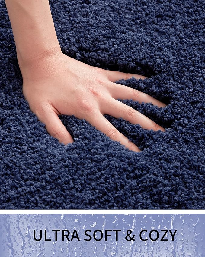 Bathroom Rugs 36x24, Ultra Thick Shaggy Soft Microfiber Absorbent Bath Rug, High Density Foam Latex Non Slip Backing, Machine Washable Bath Mats for Bathroom Floor & Sink, Navy Blue