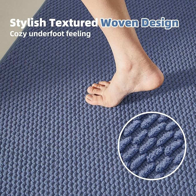 Large Bathroom Rugs Non Slip Washable Bath Rugs Super Absorbent Bathroom Rug Thin Quick Dry Low Pile Bath Mats, Denim Blue 36"x60"