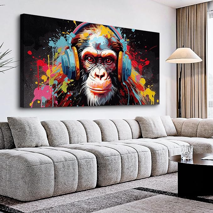 MHARTK66 Large Canvas Wall Art For Living Room Wall Decor For Office Bedroom Abstract Wall Decorations Wall Poster Colorful Gorilla Painting Pictures Home Walls Decor Artworks Ready To Hang 30X60