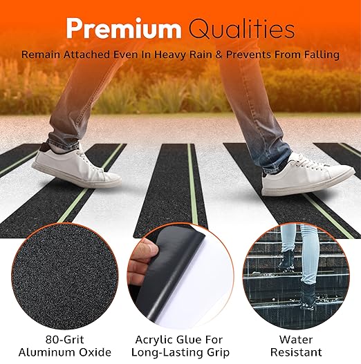 ThreadNanny Anti Slip Traction Treads with Glow in Dark Stripe (5-Pack), 6" X 24", Best Grip Tape Grit Non Slip, Outdoor Non Skid Tape, High Traction Friction Abrasive Adhesive for Stairs Step