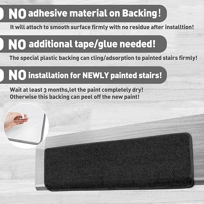 PURE ERA Bullnose Carpet Stair Treads Set Tape Free Non-Slip Indoor Stair Protectors Pet Friendly Rugs Covers Soft Skid Resistant Washable Reusable 9.5" x 30"(7 Pieces,Black)