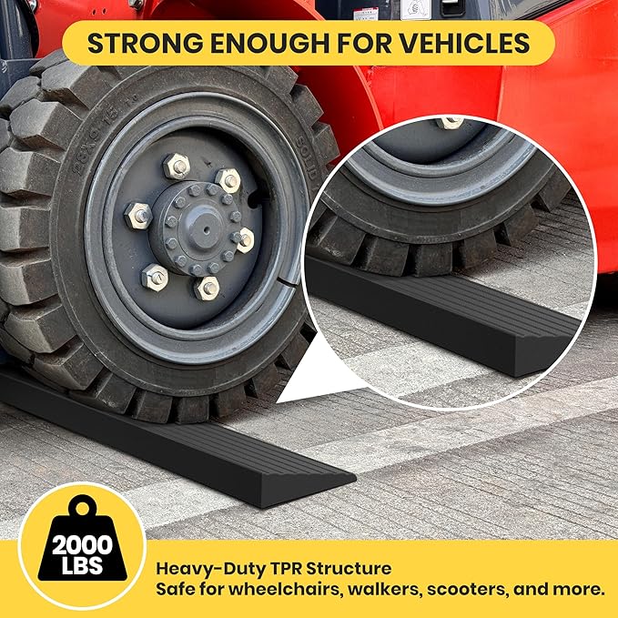 1" H Rubber Threshold Ramps for Doorways, 2 PCS Modular Wheelchair Ramp, Door Threshold Ramp, Access Ramps for Wheelchairs, Walkers, Strollers, Sweepers, Bathrooms, Entryways, 2000LBS Capacity