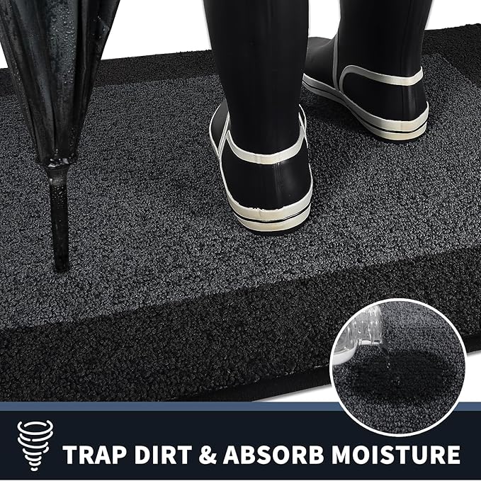 PURRUGS Dirt Trapping Door Mat 24" x 96", Non-Slip/Skid Machine Washable Entryway Rug, Shoes Scraper, Throw Rug, Super Absorbent Area Rug for Muddy Wet Shoes and Paws, Bluish Grey & Charcoal