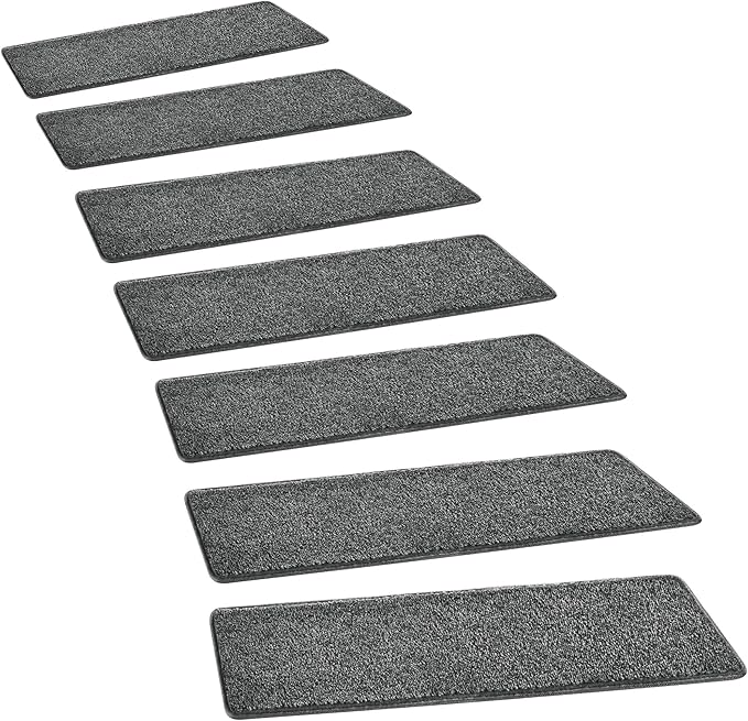PURE ERA Carpet Stair Treads Tape Free Non Slip Indoor Stair Carpet Stair Protectors Pet-Friendly Non-Slip Skid Resistant Washable Reusable 8" x 30"(2 Pieces,Dark Gray)
