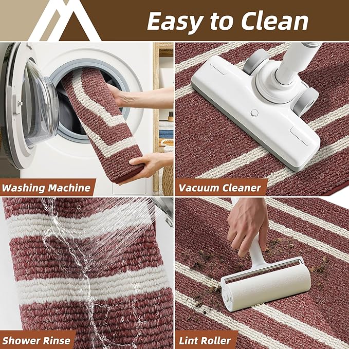 COSY HOMEER Long Kitchen Floor Mats for in Front of Sink Super Absorbent Kitchen Rugs and Mats 24"x79" Non-Skid Kitchen Mat Standing Mat Washable,Polypropylene,Red,Frame