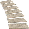 PURE ERA Bullnose Carpet Stair Treads Tape Free Non-Slip Indoor Stair Protectors Pet Friendly Stair Treads for Wooden Steps 9.5" x 30"(7 Pieces,Cream Gray Mini-Diamond Trellis)