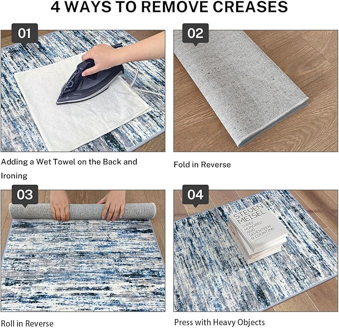Modern Abstract Entryway Rug Indoor 2x3 Washable Rug Non-Slip Soft Small Area Rug Grey Blue White Kitchen Mats Thin Print Faux Wool Floor Carpet Throw Rugs for Entrance Bedroom Home Decor