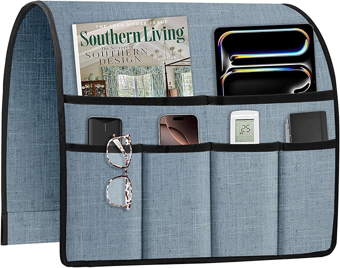 Joywell Armrest Organizer Remote Holder for Recliner Armchair Caddy Couch Sofa Arm Chair Caddie with 6 Pocket Storage for Magazine, iPad, Phone,Blue