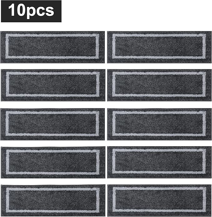 COSY HOMEER Soft Stair Treads Non-Slip Carpet Mat 28inX9in Indoor Stair Runners for Wooden Steps,Stair Rugs for Kids and Dogs, 100% Polyester TPE Backing 10pcs,Black,Square