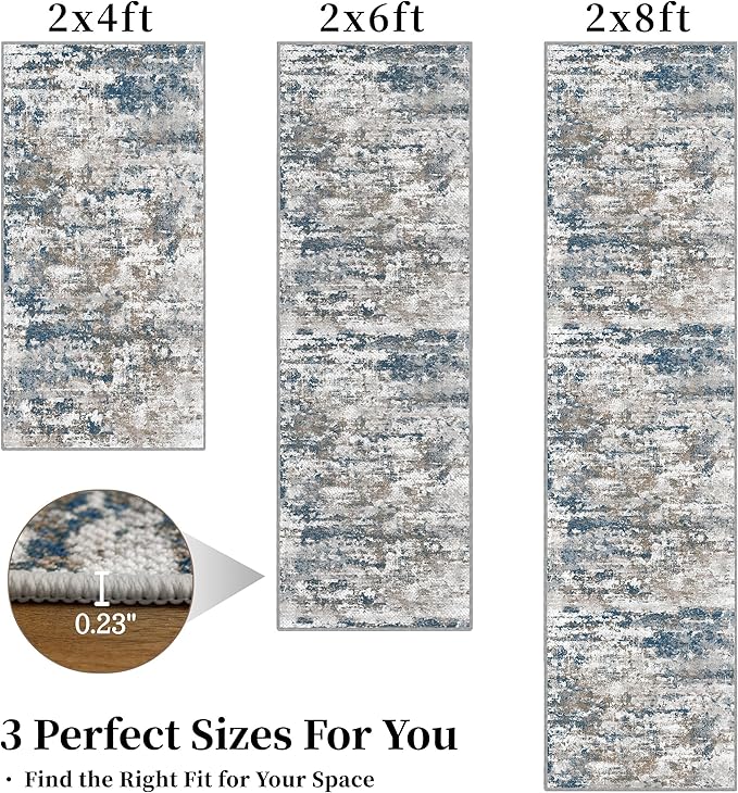 Runners for Hallways Ultra Non-Slip 2x4 Washable Kitchen Rug Abstract Tear and Stain Resistance No Pile Hand-Woven Style Lightweight Runners for Entryway, Laundry Room, Bedside, Multi