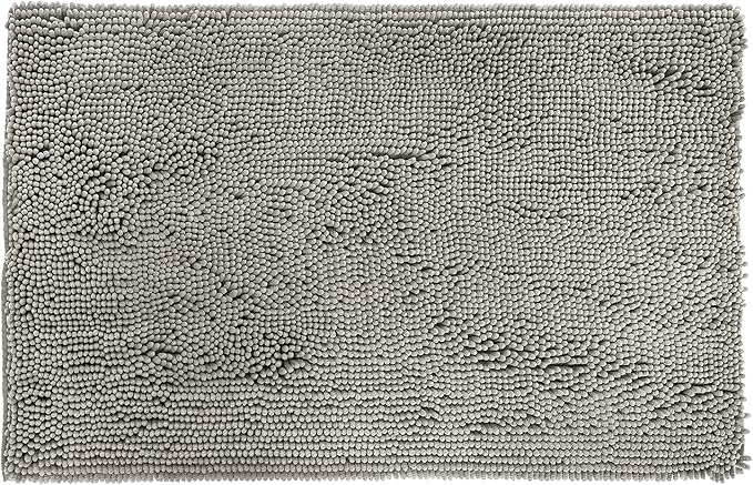 Amazon Basics Platinum Bathroom Rugs, Extra Soft and Comfortable Shag Bath Mats, Non-Slip, Quick Drying, Machine Washable, for Bathroom Floor, Tub and Shower, 21" x 34", Platinum