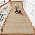 Chenille Stair Treads Non Slip 15pcs Stair Runner for Wooden Steps Rubber Backing Stairs Carpet Treads Indoor Staircase Covers Mat with Rubber Backing for Pets and Kids 8"X30" Beige