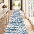 Kitchen Rugs Ultra Non-Slip 2.6x12 Washable Runner Rug Abstract Tear and Stain Resistance No Pile Lightweight Runners for Entryway, Hallway, Walkway, Bedside, Entrance, Blue
