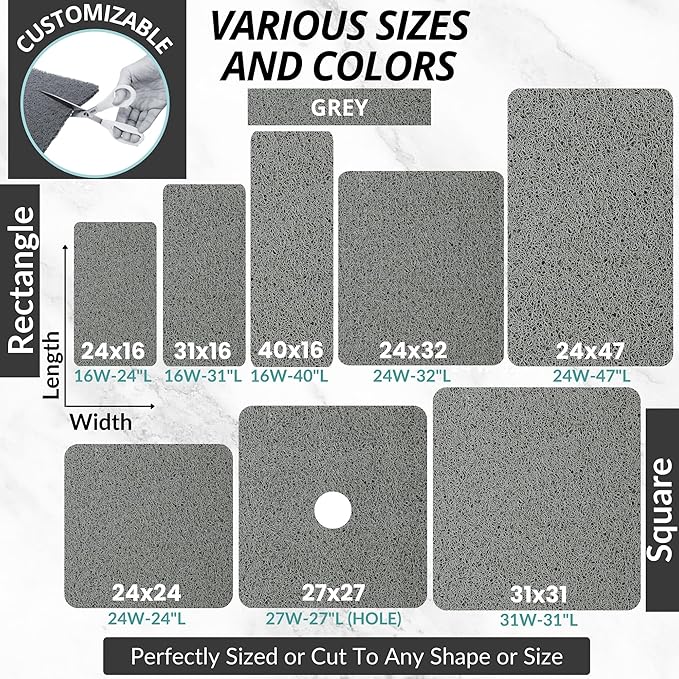 Enkosi Loofah Non-Slip Shower Mat - Shower Floors, Bathtub, Bathrooms, Wet Areas - Cushioned Bath Mat with Drain Holes - Quick Dry PVC, Secure Safety Pad Without Suction Cups (32x24 Grey)