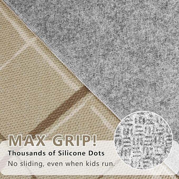 3x5 Area Rug Washable Entryway Rug Non Slip Modern Tear and Stain Resistance No Pile Lightweight Throw Rugs Carpet for Kitchen, Entrance, Foyer, Bedside, Mudroom, Beige