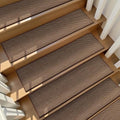 Deerly Linen Stair Treads Non Slip 10pcs Comfortable Stair Runner for Wooden Steps Peel and Stick Stairs Carpet Treads Indoor Staircase Covers Mat with Self-Adhesive Backing for Pets Kids 8"X30" Brown