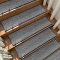 Deerly Linen Stair Treads Non Slip 10pcs Comfortable Stair Runner for Wooden Steps Peel and Stick Stairs Carpet Treads Indoor Staircase Covers Mat with Self-Adhesive Backing 8"X30" Black White