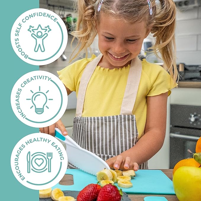 Tovla Jr. Kid Safe Knife Gift Set for Real Cooking | Educational | Toddler Kitchen Knives | Montessori and STEM Cooking Tools Ages 4 to 12 | BPA Free, Dishwasher Safe | Birthday Gift
