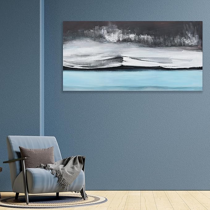 Abstract Wall Art Black White and Blue Canvas Art Wall Decor Modern Art Wall Decor Painting Framed Artwork Abstract Canvas Wall Art for Living Room Bedroom Office 24"x48"