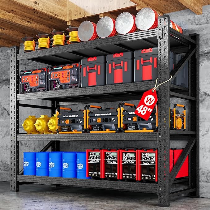48" W Metal Storage Shelves Heavy Duty, 3000LBS Garage Shelving Units, 4 Tier Tall Metal Shelving, 24" Deep Steel Shelf Rack , Adjustable Utility Standing Shelf for Warehouse/Shop 48"W x 24"D x 70"H