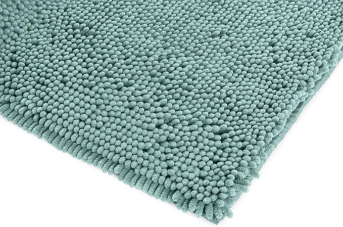 Amazon Basics Bathroom Rugs, Extra Soft Absorbent Shag Bath Rugs, Non-Slip, Quick Drying, Machine Washable, Plush Comfort for Bathroom Floor, Tub and Shower, 21" x 34", Seafoam Green