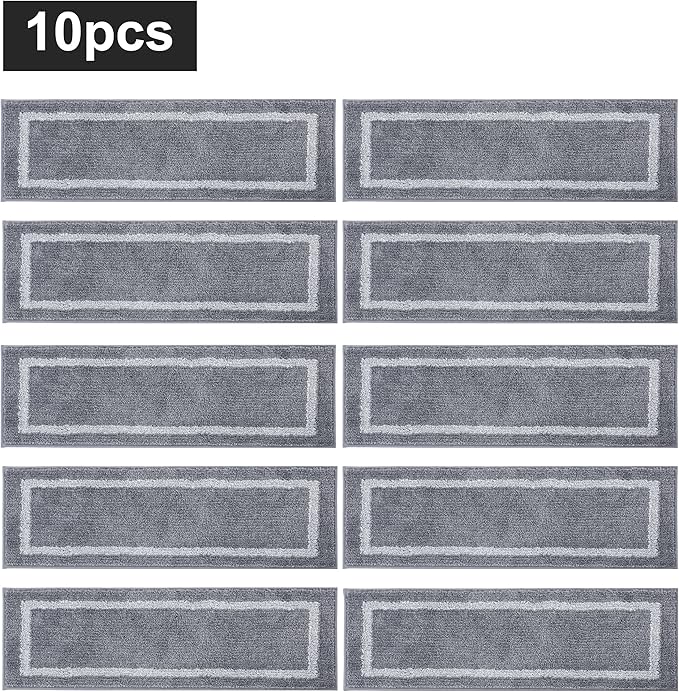 COSY HOMEER Soft Stair Treads Non-Slip Carpet Mat 28inX9in Indoor Stair Runners for Wooden Steps, Stair Rugs for Kids and Dogs, 100% Polyester TPE Backing 10pcs,Grey,Square
