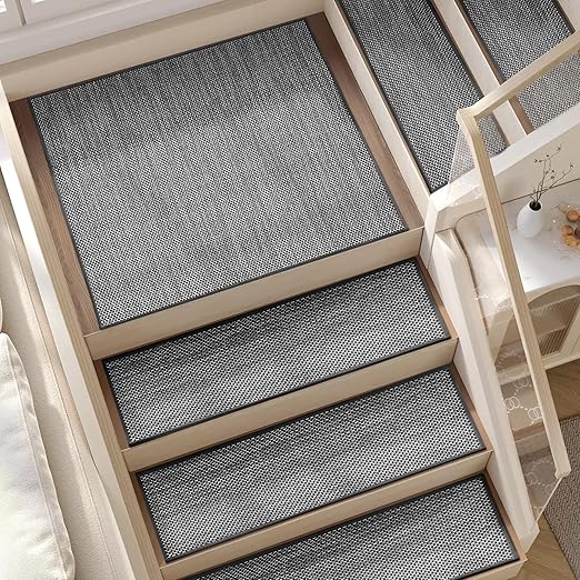 Deerly 15pcs Stairs Treads and 1 Landing Carpet, Breathable Linen Stair Carpet Non Slip for Wooden Steps Peel and Stick Stairs Runner Indoor Self-Adhesive Treads Stair Covers Mat 8"X30" and 30"X30"