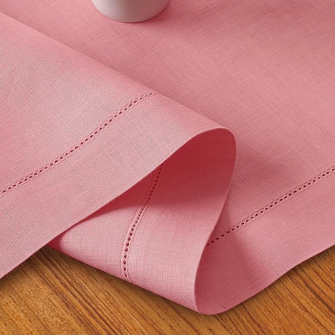 D'Moksha Homes Linen Dusty Pink Table Runner 72 Inches Long - 100% Pure Linen Hemstitch Table Runner 14 x 72 Inch for Dresser, Dining, Valentines, Spring, Easter - Classic Hemstitch