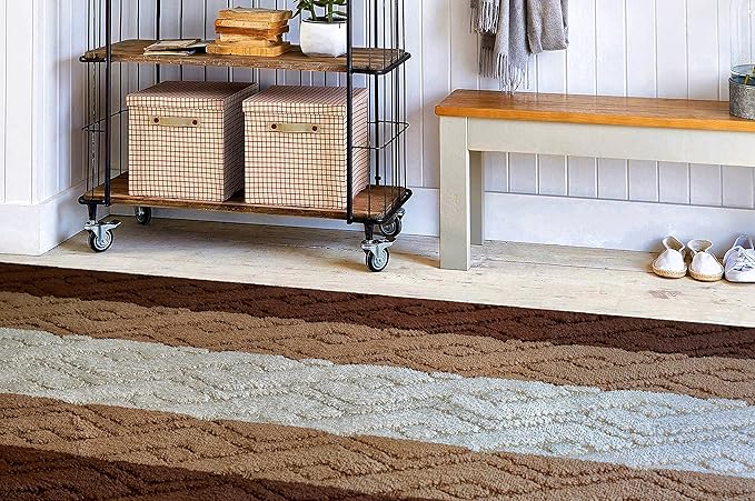 Custom Size Hallway Runner Rug Damask Brown Color 31 inch Wide Select Your Length Non-Slip (Skid Resistance) Rubber Backing 2 feet x 31 inch