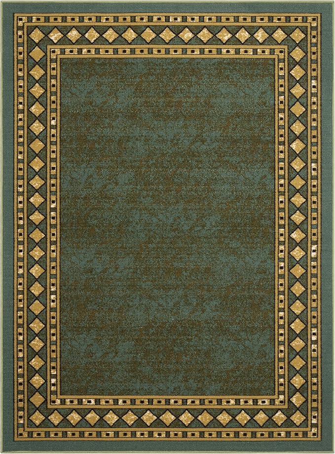 Antep Rugs Alfombras Modern Bordered 4x6 Non-Skid (Non-Slip) Low Profile Pile Rubber Backing Indoor Area Rugs (Green, 4' x 5'8")